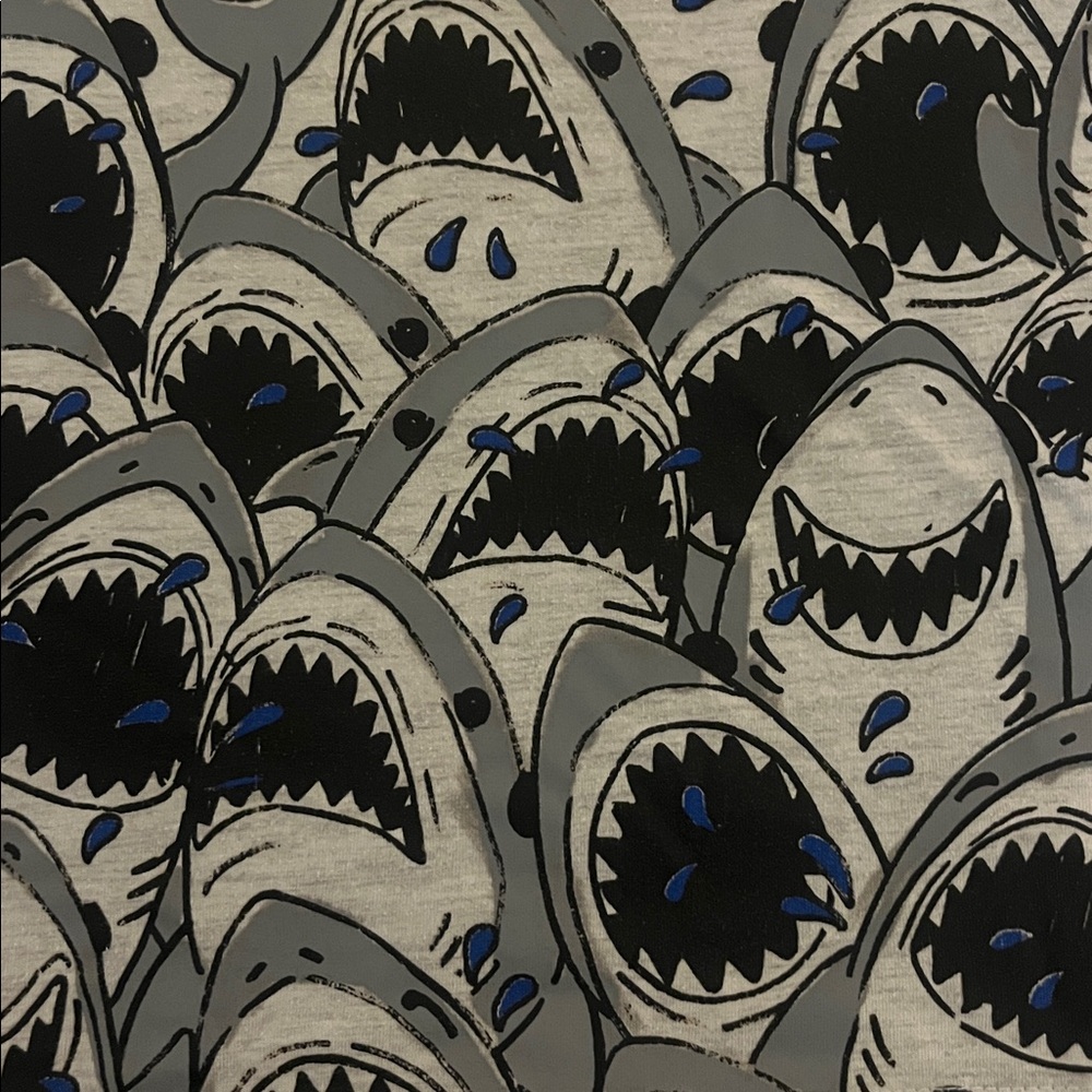 Hurley Light Gray Tee with Blue & Black Shark Print